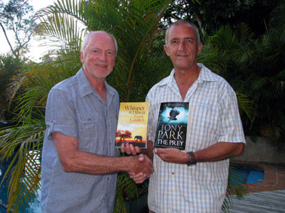 It’s great to celebrate the release with a mate who knows all about it. Tony Park and I congratulate each other on our latest releases.